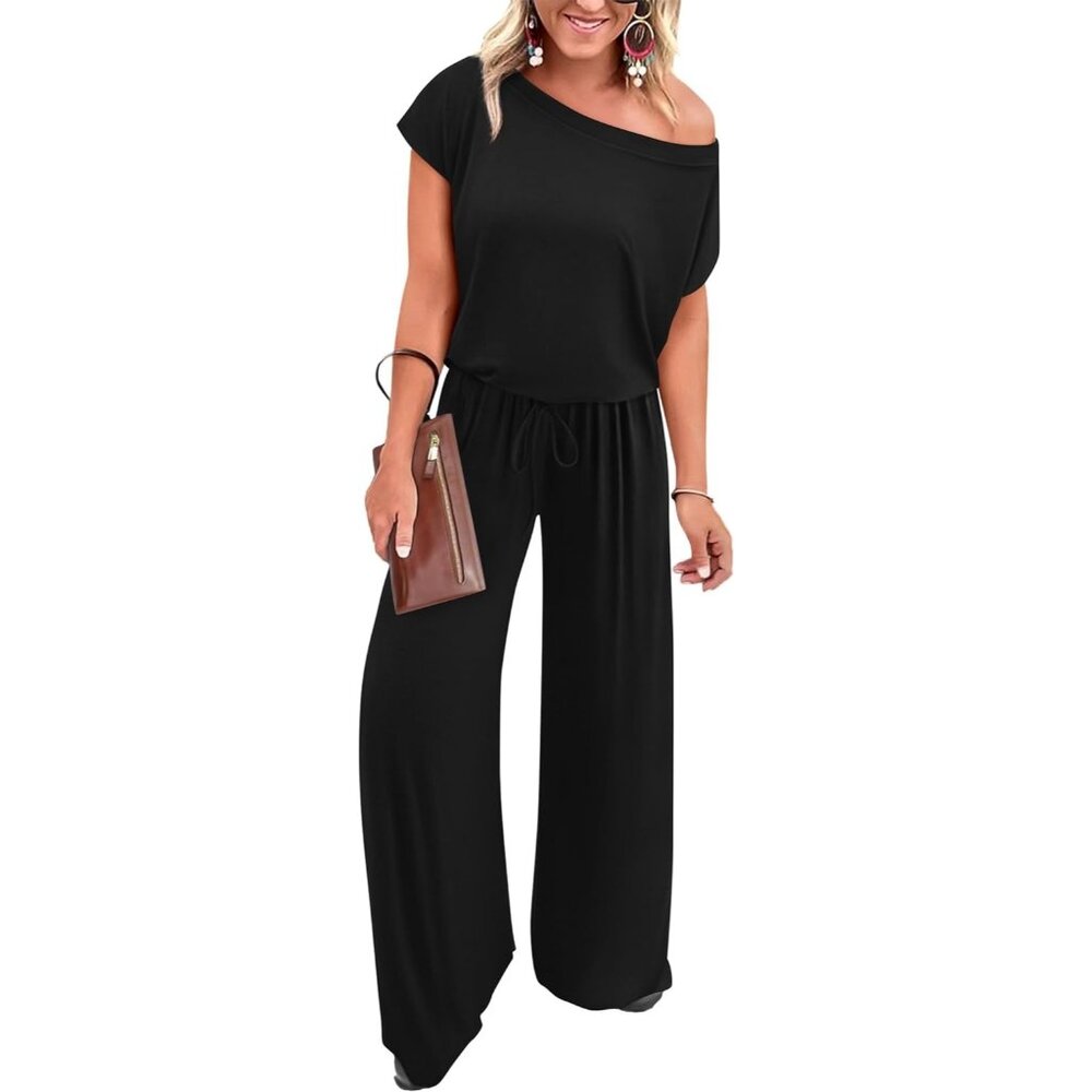 KIRUNDO Womens Jumpsuit 2024 Casual Summer Loose One Piece Off Shoulder Elastic